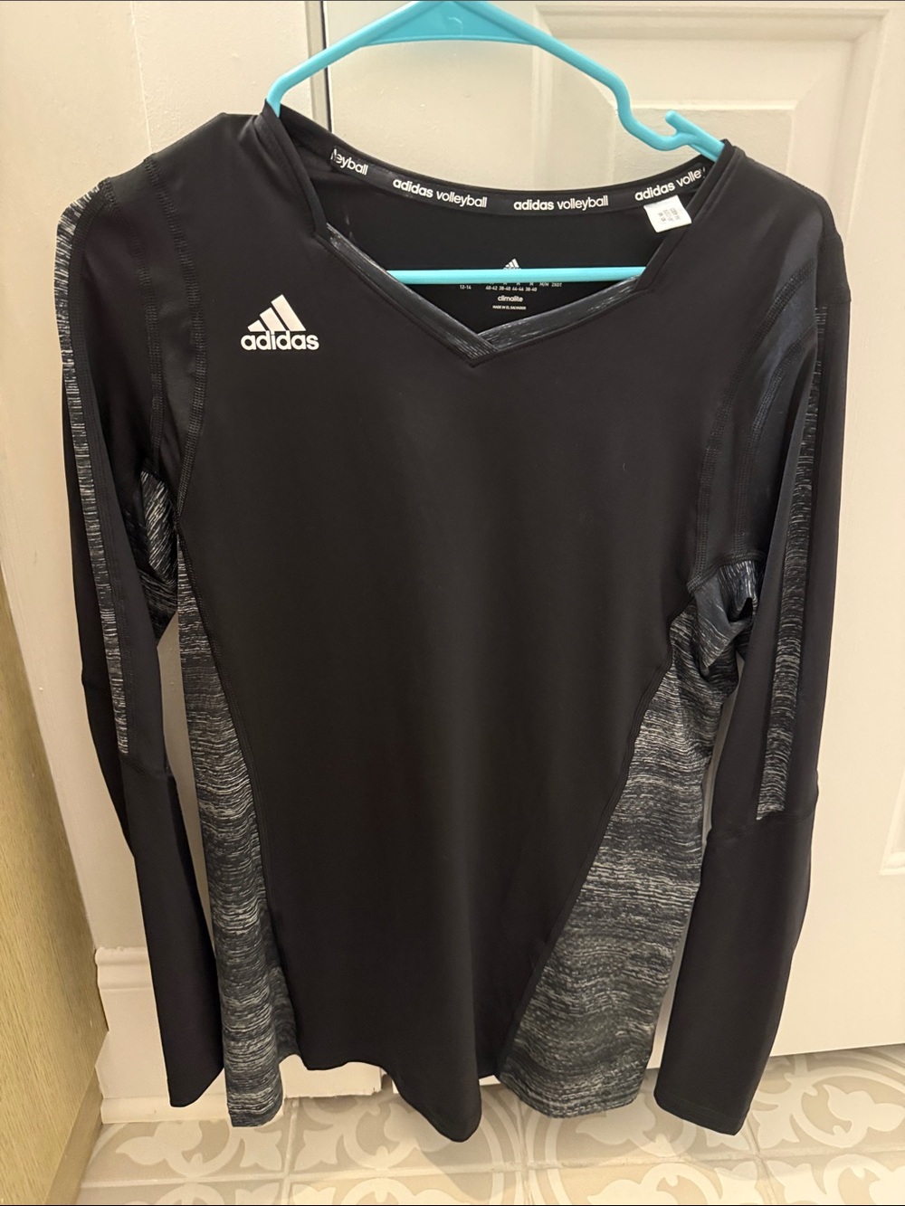 adidas Black Long-Sleeve Volleyball Top with Gray Heather Panels. Worn once